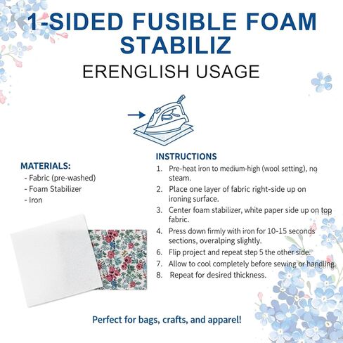 Pangda 20 بوصة × 10 ياردة مثبت رغوي قابل للانصهار من جانب واحد، مثبت على جانب واحد، ناعم وموثوق، حديد على واجهة قابلة للانصهار بيضاء غير منسوجة للخياطة، حمل الحقائب، محافظ اللحف in Kuwait