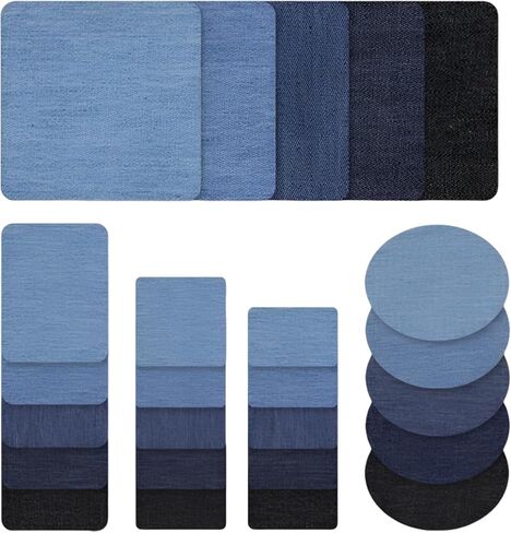 Iron on Jean Patches for Clothes,25PCS Denim Repair Patches for Jeans,Iron-on Patches for Inside Thigh, Knee & Pants Fabric Repair Kit in Saudi Arabia