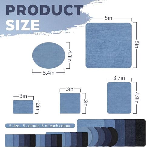 Iron on Jean Patches for Clothes,25PCS Denim Repair Patches for Jeans,Iron-on Patches for Inside Thigh, Knee & Pants Fabric Repair Kit in Saudi Arabia