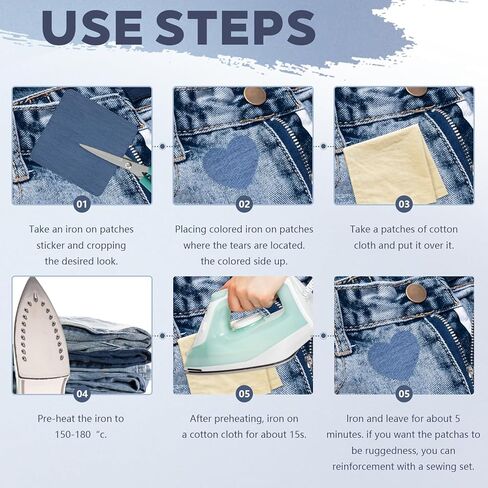Iron on Jean Patches for Clothes,25PCS Denim Repair Patches for Jeans,Iron-on Patches for Inside Thigh, Knee & Pants Fabric Repair Kit in Saudi Arabia