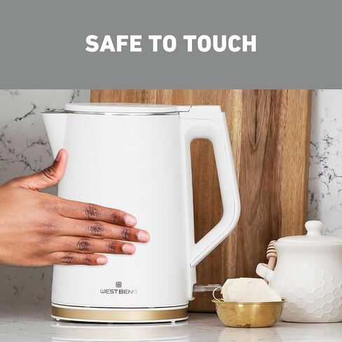 West Bend Timeless Electric Kettle Cordless Serving Features Stainless Steel Interior Boil Dry Protection and Auto Shut Off, 1.5-Liter, White/Gold in Saudi Arabia