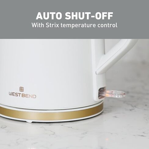 West Bend Timeless Electric Kettle Cordless Serving Features Stainless Steel Interior Boil Dry Protection and Auto Shut Off, 1.5-Liter, White/Gold in Saudi Arabia