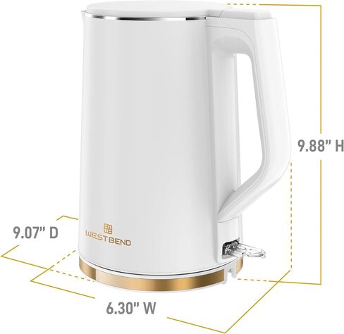 West Bend Timeless Electric Kettle Cordless Serving Features Stainless Steel Interior Boil Dry Protection and Auto Shut Off, 1.5-Liter, White/Gold in Saudi Arabia