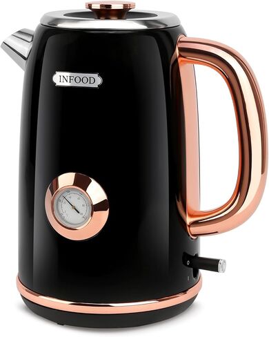 غلاية كهربائية INFOOD Retro سعة 1.7 لتر/57 أونصة مع ميزان حرارة - غلاية شاي ماء ساخن من الفولاذ المقاوم للصدأ سريعة الغليان بقدرة 1500 وات، خالية من مادة BPA، لاسلكية، إيقاف تلقائي، حماية من الغليان الجاف، بيضاء in Kuwait