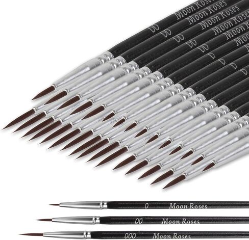 Moon Roses 30 Pcs Miniature Detail Paint Brush Set, 3rd Generation Tiny Liner Brushes, 3 Sizes (0, 00, 000) Fine Tip Paint Brush for 40K Model Crafts, Watercolor Acrylics Oil & Nail Painting in Saudi Arabia