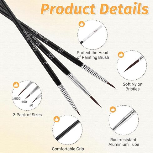 Moon Roses 30 Pcs Miniature Detail Paint Brush Set, 3rd Generation Tiny Liner Brushes, 3 Sizes (0, 00, 000) Fine Tip Paint Brush for 40K Model Crafts, Watercolor Acrylics Oil & Nail Painting in Saudi Arabia