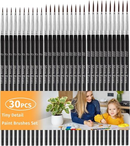 Moon Roses 30 Pcs Miniature Detail Paint Brush Set, 3rd Generation Tiny Liner Brushes, 3 Sizes (0, 00, 000) Fine Tip Paint Brush for 40K Model Crafts, Watercolor Acrylics Oil & Nail Painting in Saudi Arabia