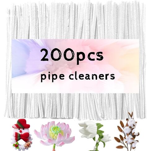 White Pipe Cleaners for Crafts,200PCS Chenille Stems,Craft Supplies,Thick Chenille Stems Fuzzy Wire Sticks Holiday Decorations and Christmas in Saudi Arabia