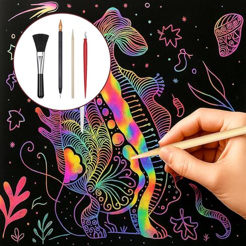 9 قطع من أدوات الرسم للخدش، مجموعة أدوات رسم الخدش بما في ذلك حقيبة الأدوات، وأقلام تلوين للخدش، وقلم بلاستيكي وخشبي، ومكشطة، وفرشاة نظيفة للبالغين والأطفال، وورق الرسم in Kuwait