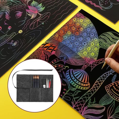 9 قطع من أدوات الرسم للخدش، مجموعة أدوات رسم الخدش بما في ذلك حقيبة الأدوات، وأقلام تلوين للخدش، وقلم بلاستيكي وخشبي، ومكشطة، وفرشاة نظيفة للبالغين والأطفال، وورق الرسم in Kuwait