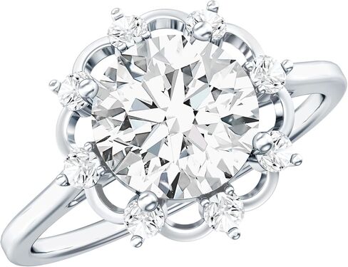 Certified 8mm Lab Grown Diamond Art Deco Engagement ring, Ef-Vs Quality, Nature Inspired Diamond Ring - With Jewelry Box in Saudi Arabia