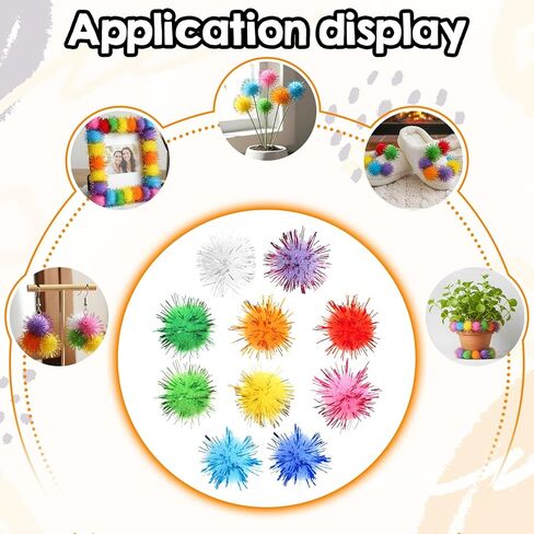 TIESOME 200 Pcs Glitter Pom Pom Balls, Assorted Sparkle Pom Poms, Glitter Fluffy Craft Pompoms, Multicolor Soft Pompoms for Crafts DIY Decorations (0.59 inch) in Saudi Arabia