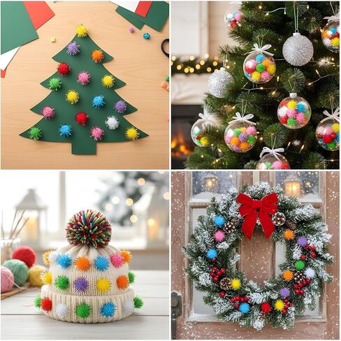 TIESOME 200 Pcs Glitter Pom Pom Balls, Assorted Sparkle Pom Poms, Glitter Fluffy Craft Pompoms, Multicolor Soft Pompoms for Crafts DIY Decorations (0.59 inch) in Saudi Arabia