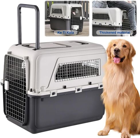 Pet Carrier, Cat Dog Crates for Puppies Kittens, Rolling Plastic, Airline Approval, Complimentary Bowl, Suitable for Air Consignment, Out for Medical Treatment, Road Trip(L 33in/W 21.6in/H 25.2in) in Saudi Arabia