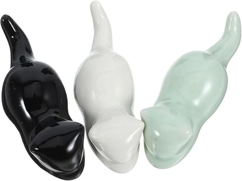 Ceramic Paint Brush Holder - 3-Piece Cat Shape Set | Multifunctional Rest Stand for Artist Brushes, Calligraphy Pens, Chopsticks & Kitchen Utensils | (Black, White, Green) in Kuwait
