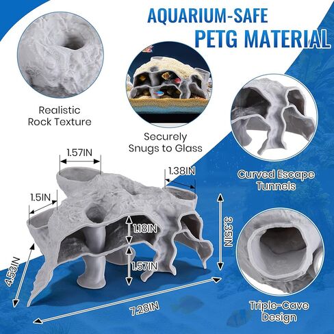 كهف حوض السمك بثلاثة فتحات، نفق ومخبأ لخزان الأسماك ذو نسيج صخري ثلاثي الأبعاد، ديكور حوض أسماك طبيعي تحت الحصى للأسماك الصغيرة، والروبيان، والكوريدوراس، والبليكو، وكوهلي لوتش، والسرطان الناسك in Kuwait