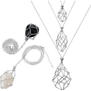 3 Pcs Crystal Holder Necklace Cage Pendant Empty Stone Holder Necklace Stainless Steel Adjustable Crystal Cage Stand for Quartz Natural Gemstone Jewelry DIY Making Men Women in Saudi Arabia