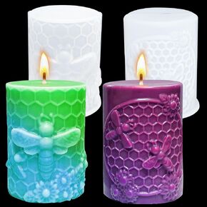 Honeycomb Bee Candle Silicone Molds 2PCS with Flowers Design, White Resin Cylindrical Mould Set, Soap Wax Beeswax Epoxy Casting Clay Mold-Kit, 2 Pack in Kuwait