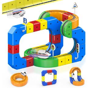 مجموعة قطار كهربائي ثلاثي الأبعاد مضاد للجاذبية للأطفال من عمر 3 إلى 8 سنوات - 58 قطعة من لعبة بناء مسار السباق المرنة التي يمكنك صنعها بنفسك (33 قطعة مسار، 1 قطار بمحرك، إكسسوارات)، هدية عيد ميلاد تعليمية للأولاد والبنات in Kuwait