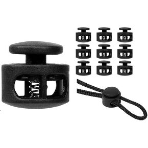 10Pcs Black Shoe Lace Tie Locks Double Hole Drawstring Stopper Fastener Elastic Drawstring Toggle Stopper Fastener for Shoelaces Paracord Clothing Bag in Kuwait