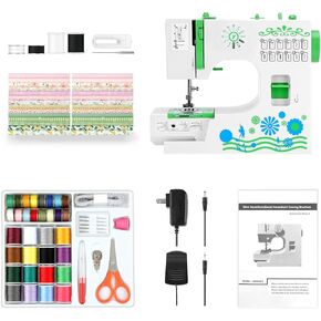 Mini Sewing Machine for Beginners with Sewing Kit & 28-Piece Fabric Set(Pink/Green), 12 Built-in Stitches, 2-Speed with Foot Pedal, CRZFRI Portable Sewing Machine for Home DIY(GREEN) in Saudi Arabia