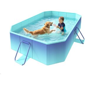 HeySplash Foldable Pool, Non-Inflatable Swimming Pool with Rigid Puncture-Proof Hard Composite Board, Kiddie Pool Outdoor Pool, Adults & Kids Pool for Backyard Garden Dog Pool 114"×70"×19", Ice Blue in Kuwait