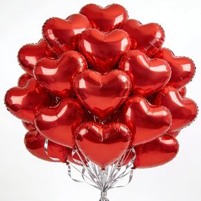 18 Inch Red Heart Balloons, 20 Pcs Heart Shaped Foil Balloons for Valentine‘s Day, Wedding, Birthday - 20 Red Balloons set- Support Helium - Party Decorations in Kuwait