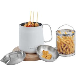 وعاء مقلاة عميقة من الفولاذ المقاوم للصدأ 304 مع سلة ومصفاة، للقلي، والطبخ، والتخييم، وحاوية فلتر الزيت، 2 لتر (أبيض) in Kuwait