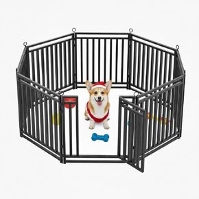 سياج سميك للكلاب، سياج متين وقوي في الهواء الطلق، ارتفاع 81.28 سم، 8 ألواح، محمول وسهل التركيب - مثالي للاستخدام الداخلي والخارجي، تصميم مدمج لسلامة الحيوانات الأليفة in Kuwait