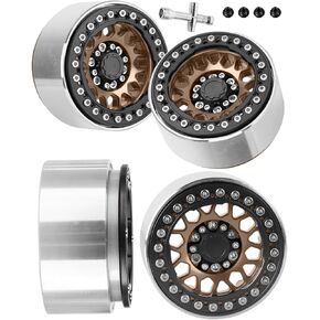 إطارات عجلات Beadlock مقاس 1.9 بوصة RC لزاحف 1/10 SCX10 90046 AX103007 TRX4 TRX6 D90 VS4-10 MST CFX Gen8 Gen7 RC، حافة عجلة RC من سبائك الألومنيوم 1.9 مع حلقات، بني مع أسود in Kuwait