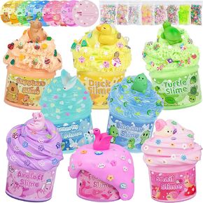 8 Pack Animal Slime for Kids, Cloud, Butter Clear Slime with Fun Charms & Add-Ins, Sensory Slime Toy for Girls Boys, Birthday Valentine Slime Party Favors, Classroom Exchange Prizes in Kuwait