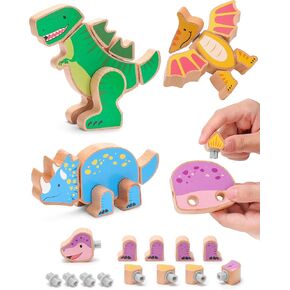 SainSmart Jr. لعبة بناء خشبية سريعة التركيب، 4 قطع من ألعاب الديناصورات، ألعاب مونتيسوري للتعلم التنموي للأطفال الصغار - هدية مثالية للأولاد والبنات in Kuwait