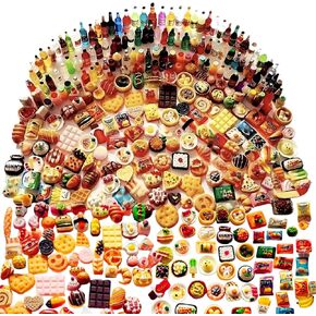 250Pcs Mini Food Miniatures Food Drinks Bottles Toys Doll House Accessories 1:12 Playset Kitchen Game Pretend Play Party Mini Things Stuff Tiny Baking Micro Hamburger Ice Cream Cake Bread in Saudi Arabia