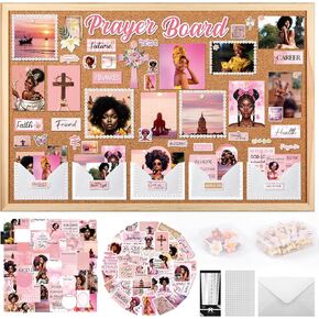 Black Women Prayer Board Kit - Vemfare Prayer Board Stickers Supplies with Pins Envelope Bible Verse Quotes Cards, Pink Motivational Scrapbook Stickers, Bible Study Supplies (Not Including Board) in Kuwait