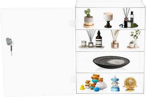 حافظة عرض أكريليك مكونة من 4 طبقات، خزانة قفل شفافة بأبواب ومفتاحين، خزانة عرض مقاومة للغبار للأشكال والنماذج والألعاب - لا تحتاج إلى تجميع in Kuwait