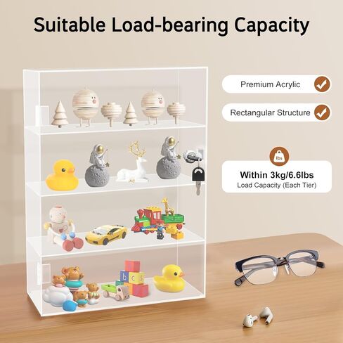 حافظة عرض أكريليك مكونة من 4 طبقات، خزانة قفل شفافة بأبواب ومفتاحين، خزانة عرض مقاومة للغبار للأشكال والنماذج والألعاب - لا تحتاج إلى تجميع in Kuwait