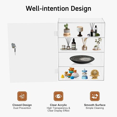 حافظة عرض أكريليك مكونة من 4 طبقات، خزانة قفل شفافة بأبواب ومفتاحين، خزانة عرض مقاومة للغبار للأشكال والنماذج والألعاب - لا تحتاج إلى تجميع in Kuwait
