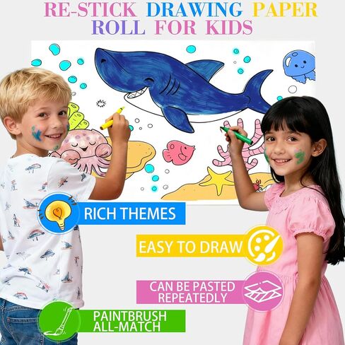 2Pcs Coloring Paper Drawing Rolls, Gifts for Kids Teens Valentines Party Favors,118×11.8 Inch Sticky Animal Painting Rolls Children's Gift Sticky DIY Drawing Roll Giant Painting Poster in Saudi Arabia