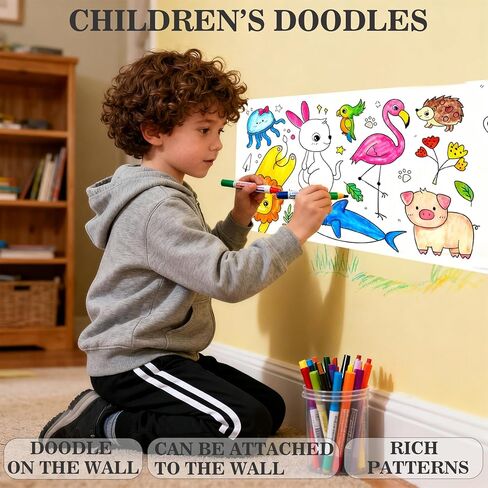 2Pcs Coloring Paper Drawing Rolls, Gifts for Kids Teens Valentines Party Favors,118×11.8 Inch Sticky Animal Painting Rolls Children's Gift Sticky DIY Drawing Roll Giant Painting Poster in Saudi Arabia