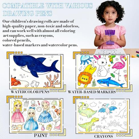 2Pcs Coloring Paper Drawing Rolls, Gifts for Kids Teens Valentines Party Favors,118×11.8 Inch Sticky Animal Painting Rolls Children's Gift Sticky DIY Drawing Roll Giant Painting Poster in Saudi Arabia