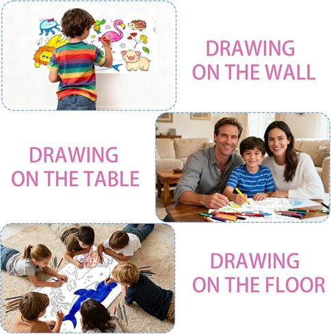 2Pcs Coloring Paper Drawing Rolls, Gifts for Kids Teens Valentines Party Favors,118×11.8 Inch Sticky Animal Painting Rolls Children's Gift Sticky DIY Drawing Roll Giant Painting Poster in Saudi Arabia