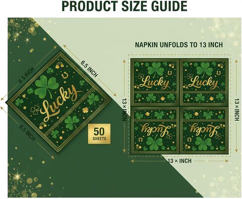 50 Pcs St. Patrick's Day Paper Napkins, Disposable Lucky Clover Napkin with Shamrock, Gold Coins, and Rainbow Design for St. Paddy's Day Dinner, Irish Parties, and Seasonal Spring Table Decorations in Saudi Arabia
