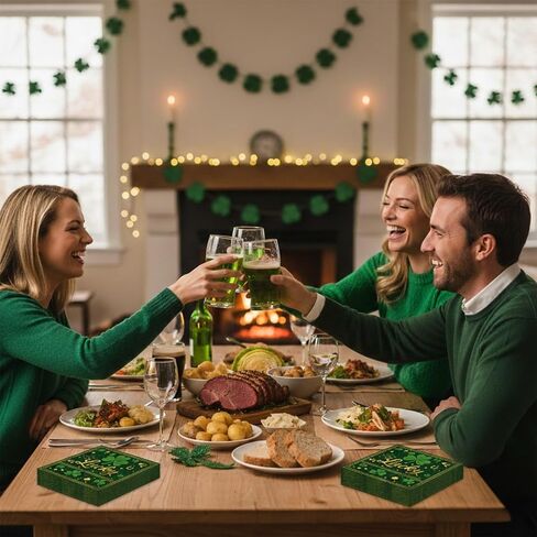 50 Pcs St. Patrick's Day Paper Napkins, Disposable Lucky Clover Napkin with Shamrock, Gold Coins, and Rainbow Design for St. Paddy's Day Dinner, Irish Parties, and Seasonal Spring Table Decorations in Saudi Arabia