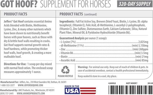 Jeffers Equine Got Hoof? Concentrated Horse Powder Hoof Supplement, 10 lbs - Biotin, Methionine, Zinc & Amino Acids for Safe Hoof Growth, Strength, and Dry Hooves - Includes 1 oz Scoop in Saudi Arabia