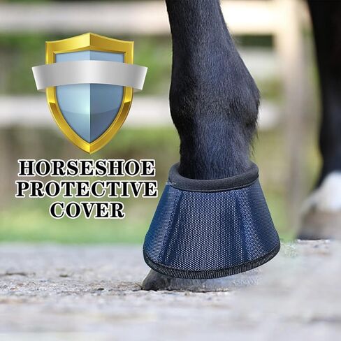 Professional Equestrian Bell Boots, Navy Blue Ballistic Nylon No-Turn Horse Hoof Protective Cover with Padded Rim, 1 Pair in Kuwait