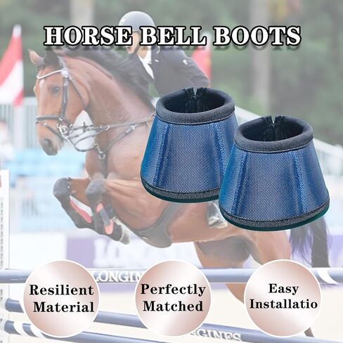 Professional Equestrian Bell Boots, Navy Blue Ballistic Nylon No-Turn Horse Hoof Protective Cover with Padded Rim, 1 Pair in Kuwait