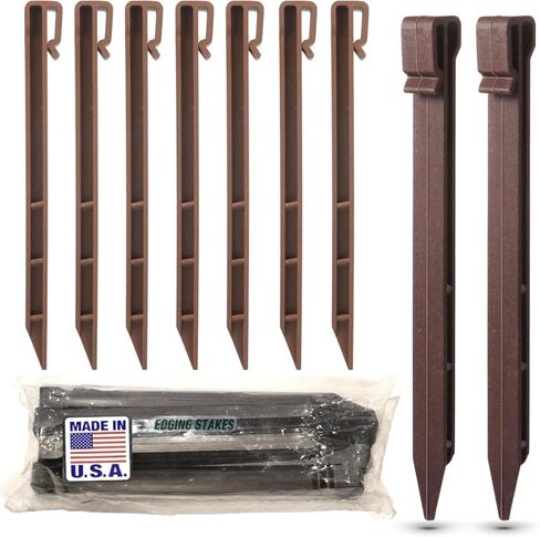 USA Made - (25 Pack) Brown 10" Inch Heavy Duty Plastic Landscape Edging Stakes, Anchoring Spikes for Edging & Terrace Board in Kuwait