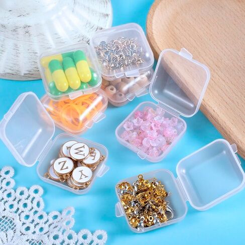 VARMDUKKE 6PCS Clear Ear Plug Cases, Small Plastic Boxes with Hinged Lid, 1.8mm Thicken Jewelry Storage Containers, Mini Transparent Organizer for Earplugs, Earrings, Beads, Jewels (1.34x1.34x0.71in) in Saudi Arabia