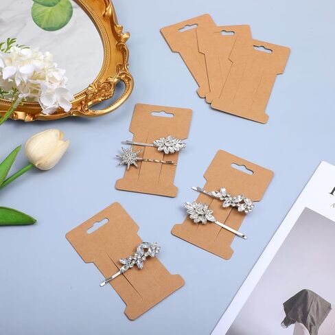 100PCS Hair Clip Display Cards, Brown Hair Bow Displays Holder Card 350GSM Paper Rectangle Hairs Clips Bow Display Cards Barrette Jewelry Tags for Displays Organizing Packaging 4.5x2.6 In in Kuwait