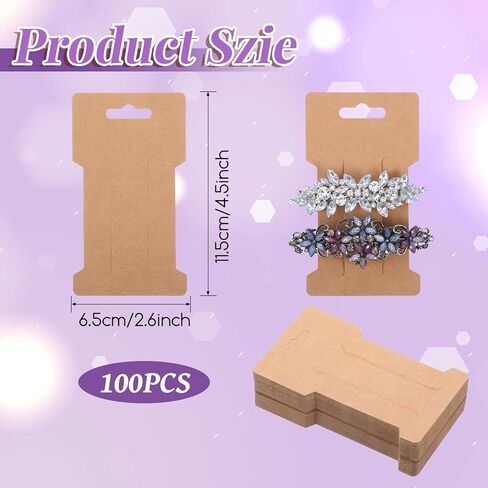 100PCS Hair Clip Display Cards, Brown Hair Bow Displays Holder Card 350GSM Paper Rectangle Hairs Clips Bow Display Cards Barrette Jewelry Tags for Displays Organizing Packaging 4.5x2.6 In in Kuwait
